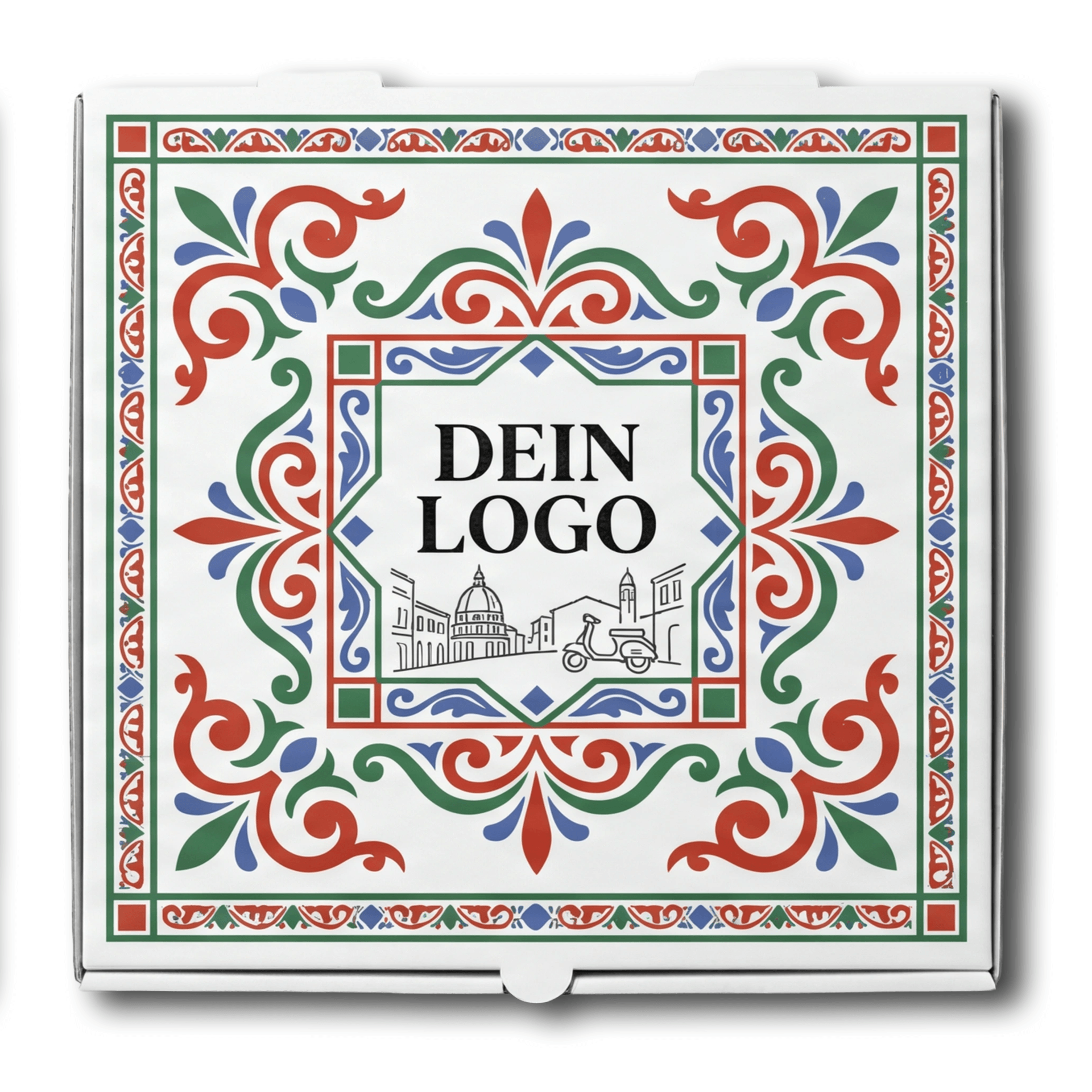 Model C Pizzakarton Weiß 1 - 4 farb. dein Design, ≤70% Druckfläche