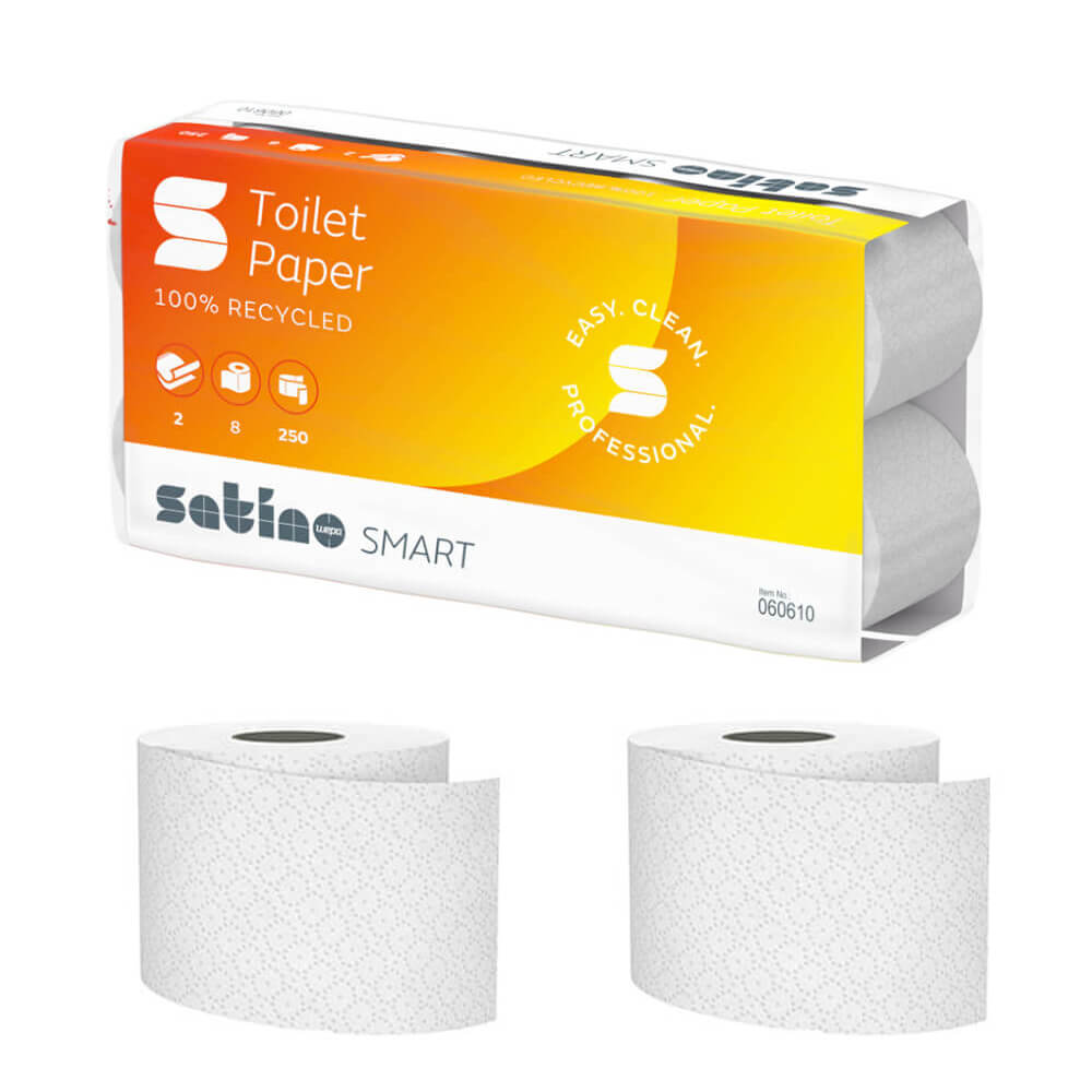 64x Toilettenpapier Rollen 2-lag. 250x Blatt RC-Papier hochweiß - Satino Smart