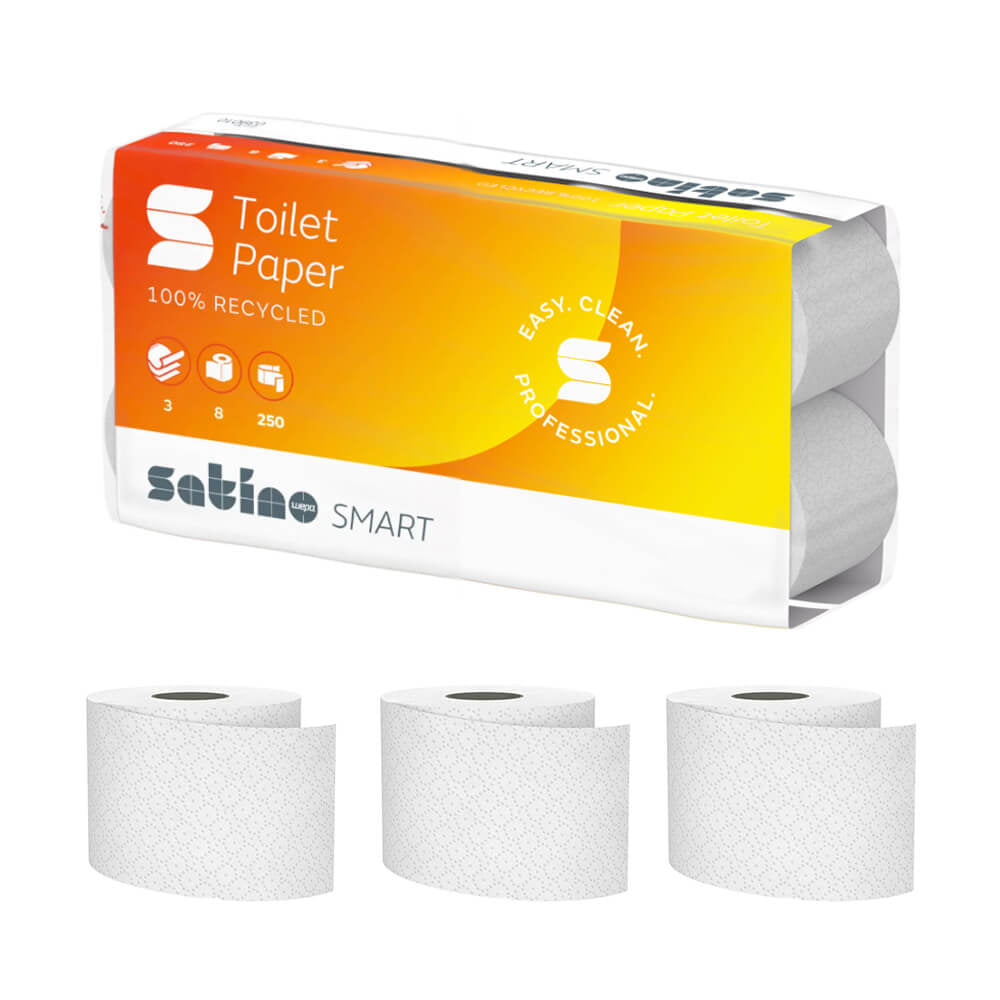 72x Toilettenpapier Rollen 3-lag. 250x Blatt RC-Papier hochweiß - Satino Smart