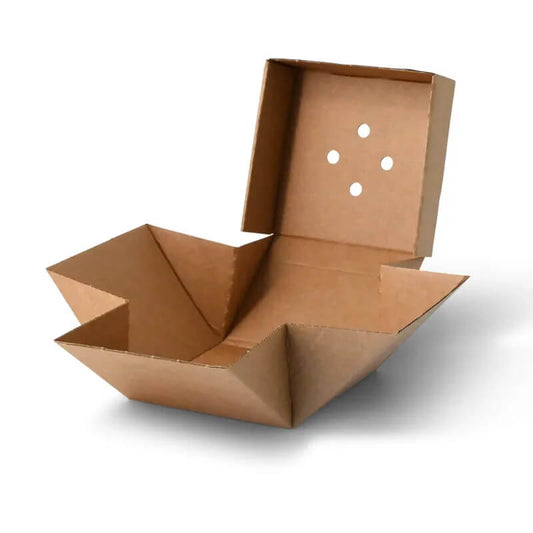 100x Burgerbox faltbar Kraftkarton braun 13 x 13 x 10cm