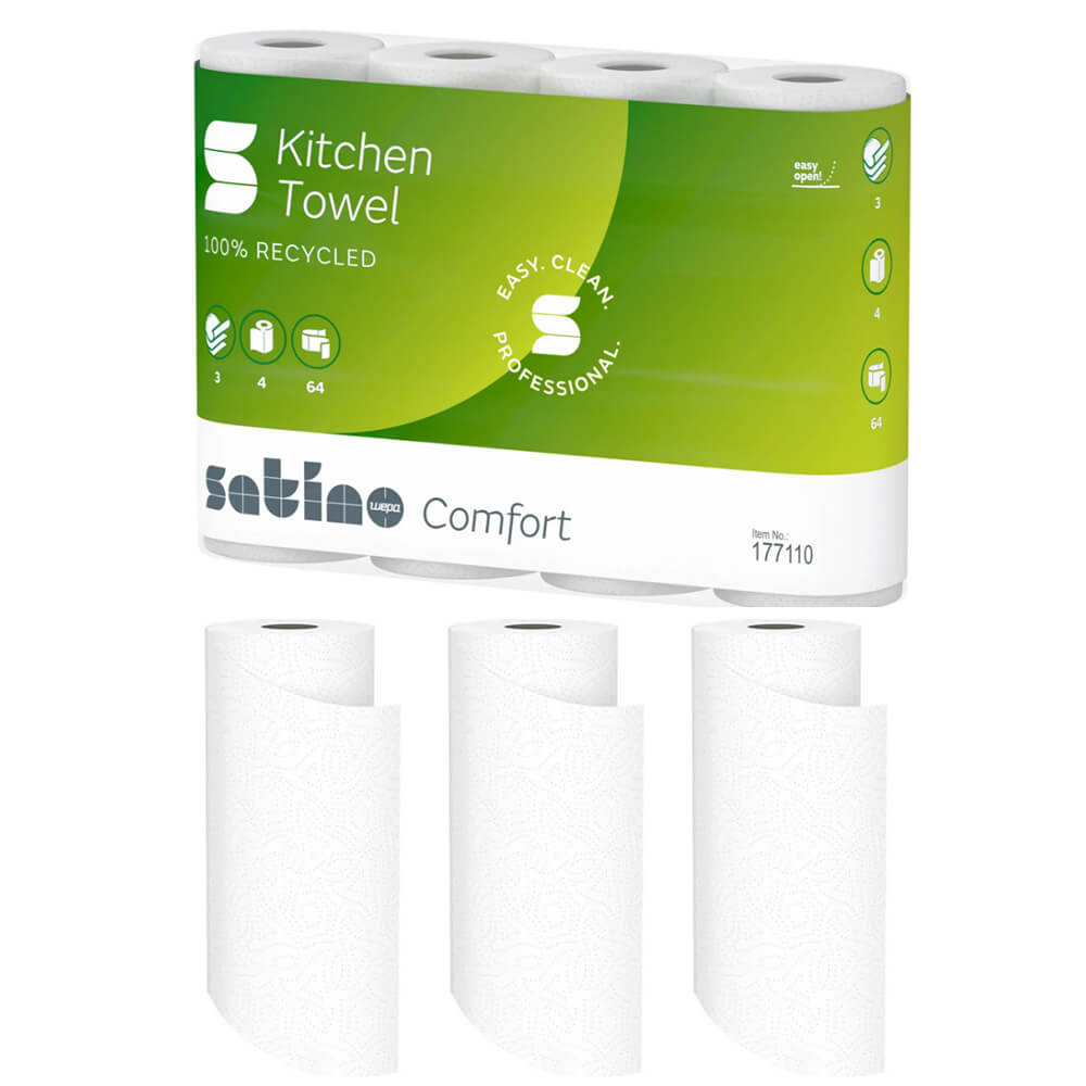 32x Küchenrolle 3-lag. 64x Blatt Zellstoff weiß - Satino Comfort
