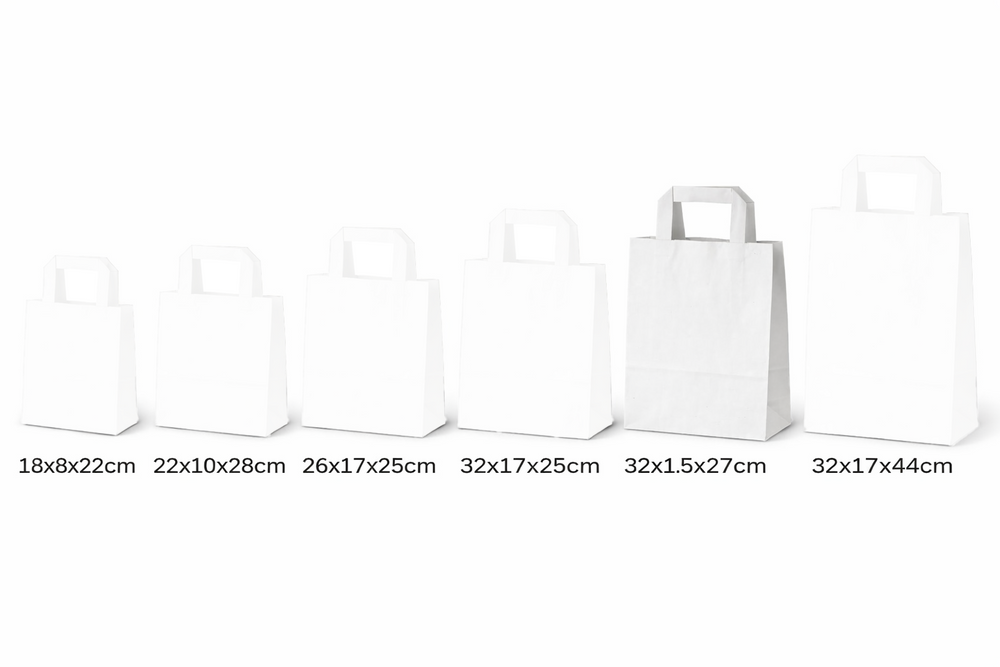 250x Papiertragetaschen 18x8x22cm Kraftpapier weiß 70g/m XS