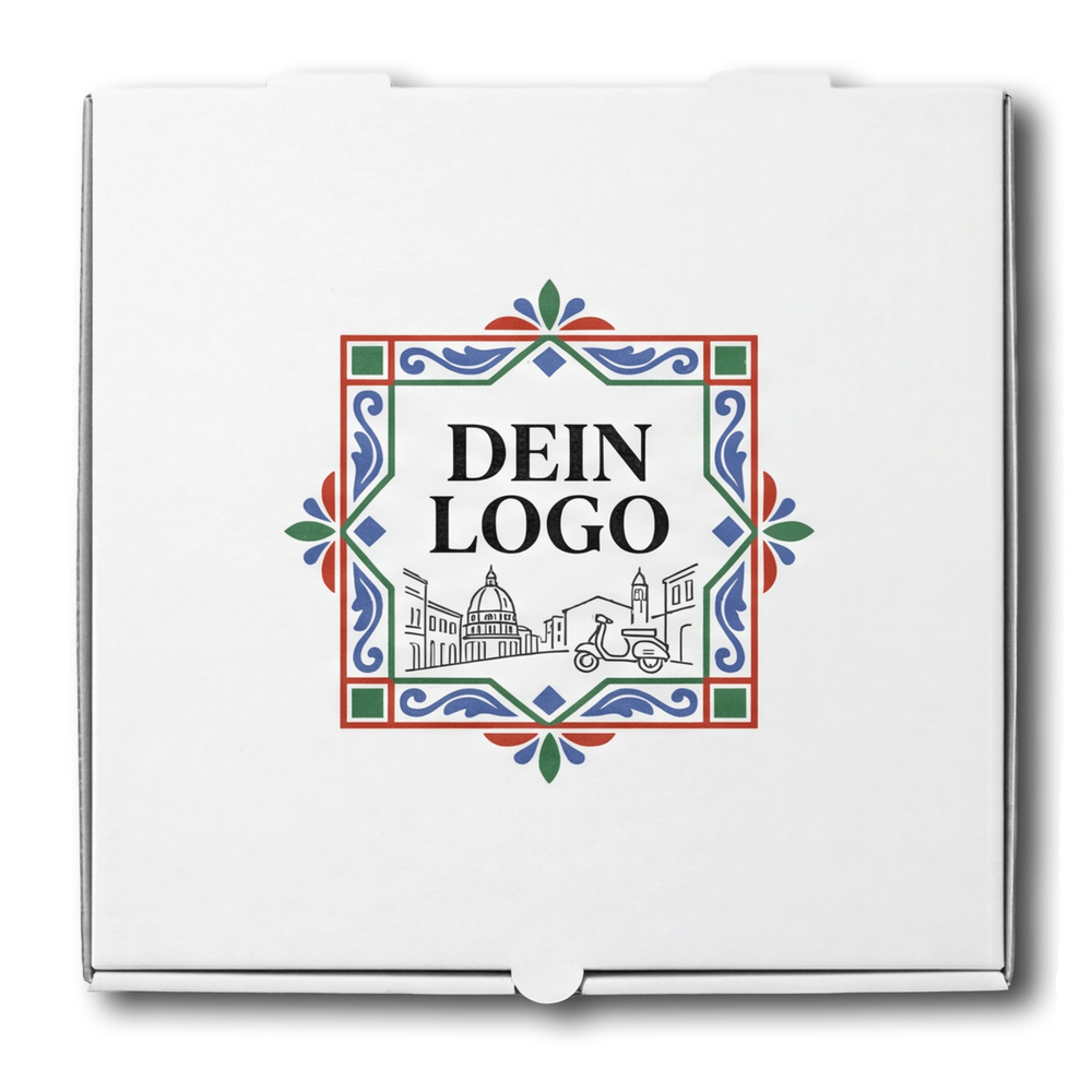 Model C Pizzakarton Weiß 1 - 4 farb. dein Design, ≤35% Druckfläche
