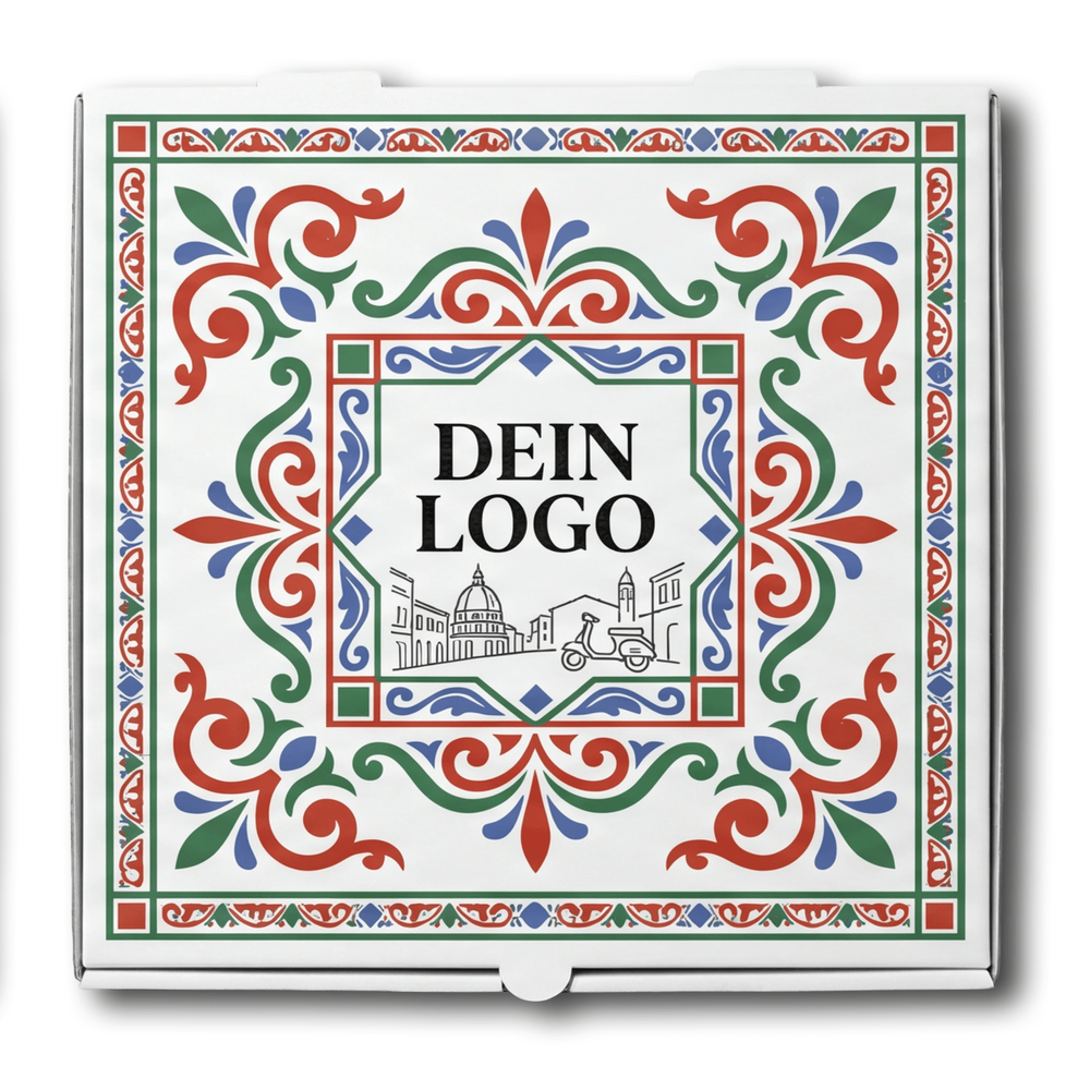 Model C Pizzakarton Weiß 1 - 4 farb. dein Design, ≤70% Druckfläche