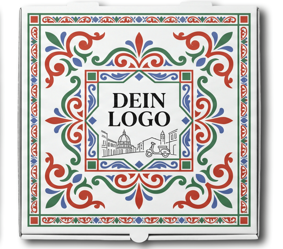 Model C Pizzakarton Weiß 1 - 4 farb. dein Design, ≤70% Druckfläche