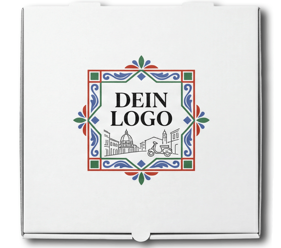 Model C Pizzakarton Weiß 1 - 4 farb. dein Design, ≤35% Druckfläche