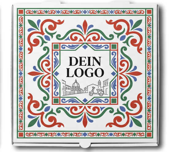 Model C Pizzakarton Weiß 1 - 4 farb. dein Design, ≤70% Druckfläche