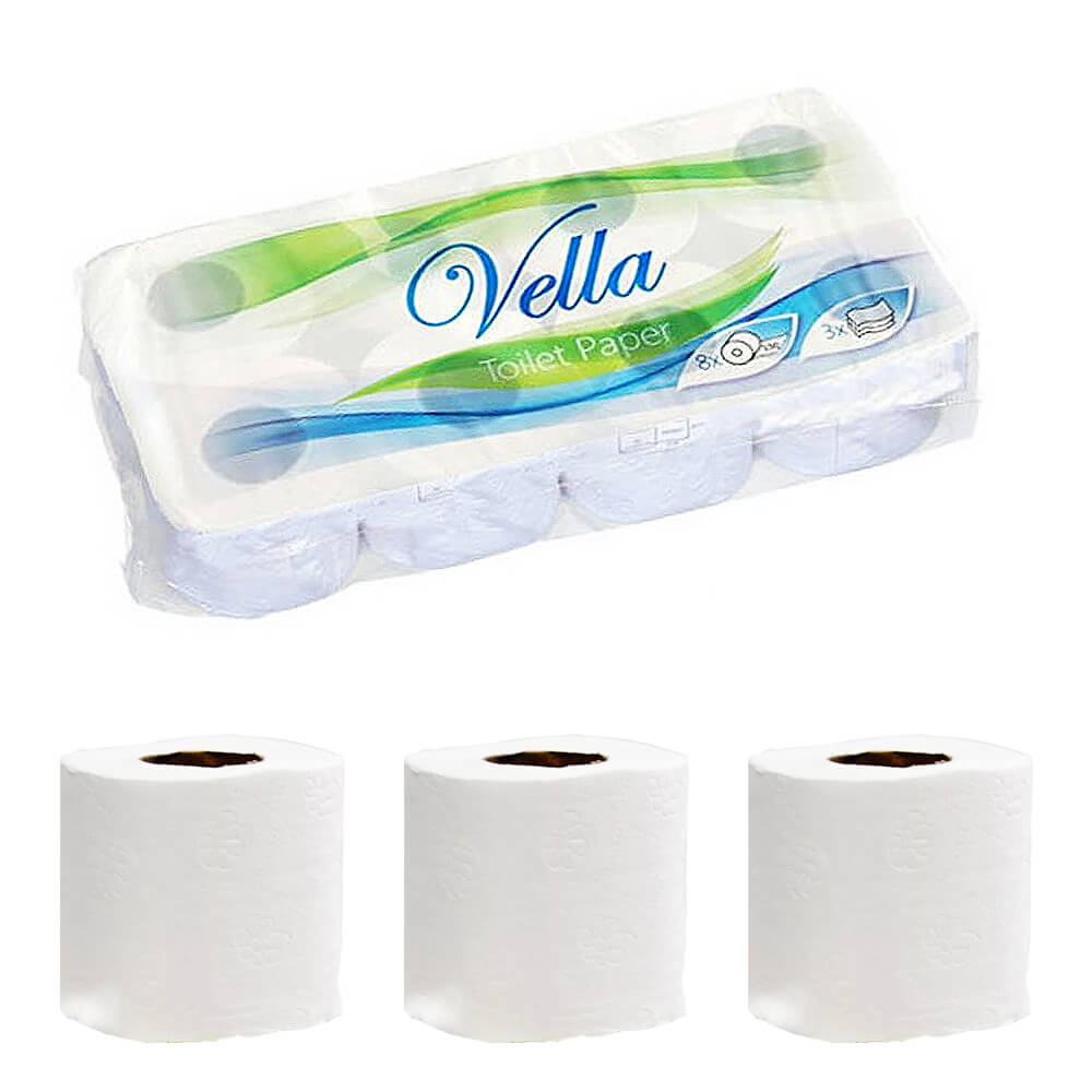 72x Toilettenpapier Rollen 3-lag. 250x Blatt Zellstoff weiß - Vella
