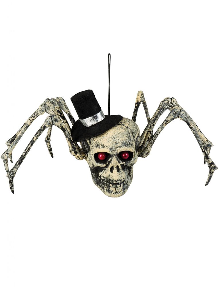 Skelett Spinne mit Hut weiss / schwarz 23 x 30 cm
